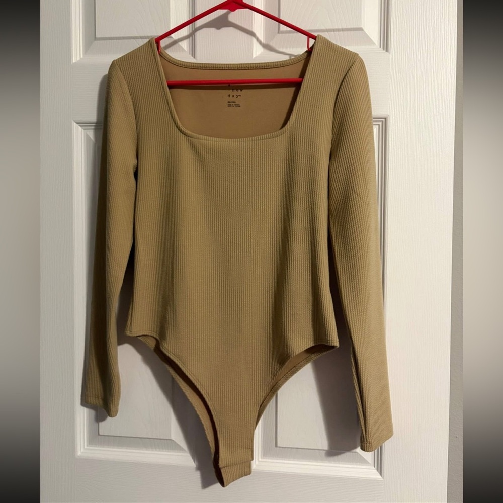 a new day Ribbed Square Neck Bodysuit - Beige